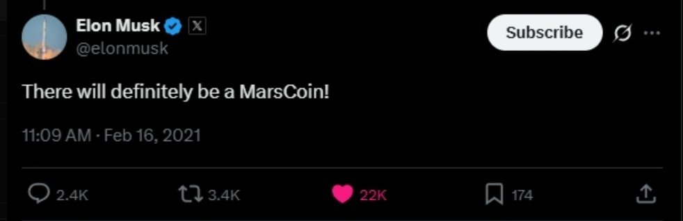 Elon Musk gives the thumbs up to MarsCoin